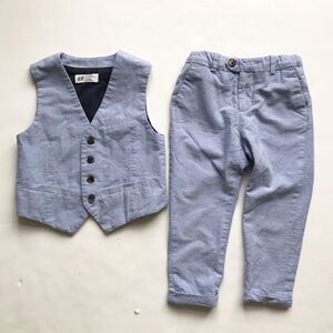 H&M blue vest 5-6Y & dress pant 3-4Y(pant fits like 4-5Y) set VGUC